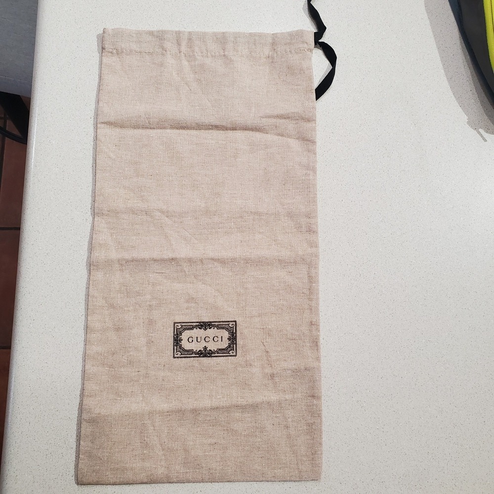 Gucci Large Linen Drawstring Dust Bag Tan Beige Authentic 17x8.25